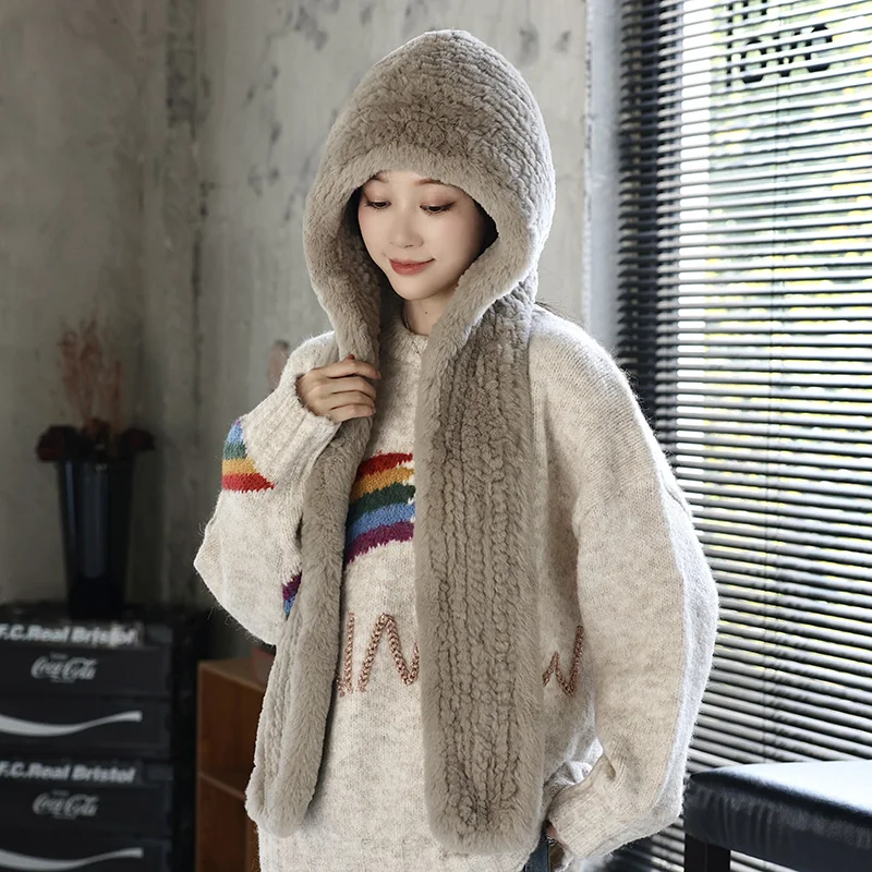 Cute Fox Ears Hat & Scarf 2-in-1 - Integrated Ear Protection, Windproof Winter Set For Women