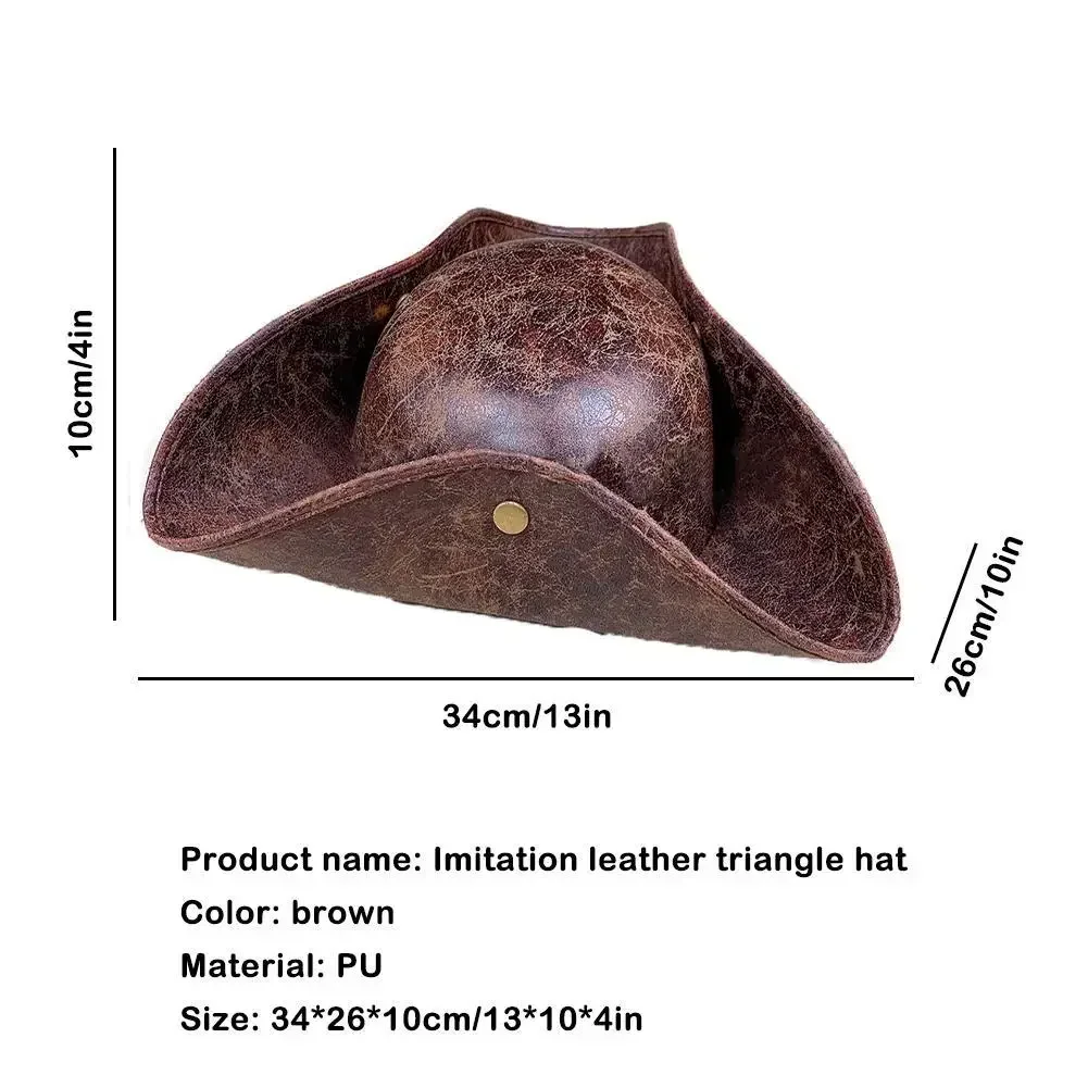 Dreiecksmütze aus Kunstleder, brauner Piratenhut aus Kunstleder für Erwachsene, Cosplay, Kostümzubehör, Piratenkostüm, ausgefallene Kleidung – Detail 5