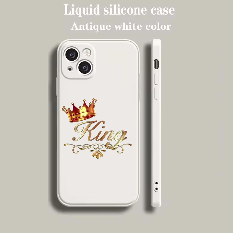 Beige Cartoon Crown King & Queen Couple Style Phone Case