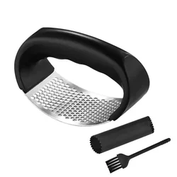 Premium Stainless Steel Garlic Press and Ginger Crusher (Black Set)