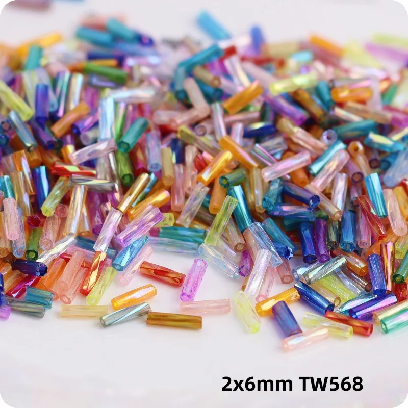 2X6mm 투명 심포니 글라스 스파이럴 비즈 튜브 비즈 DIY 손바느질 자수 비즈 의류 액세서리