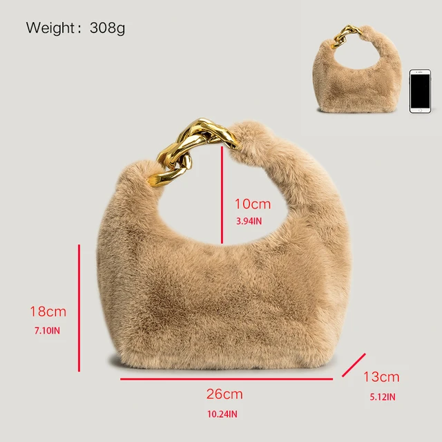 Faux Fur Tote Plush Half Moon Bag