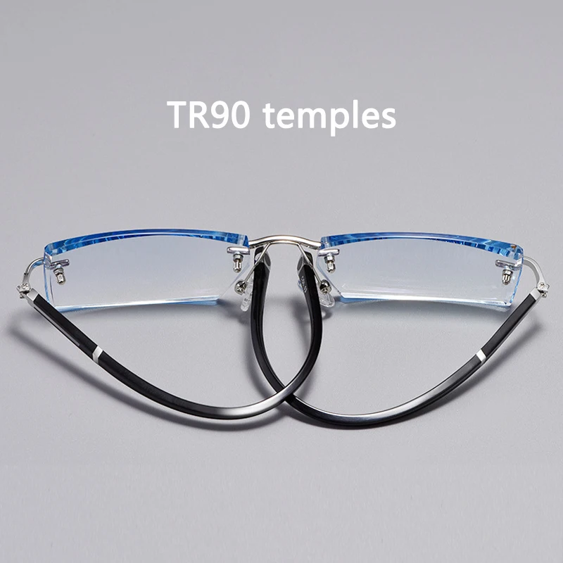 Hot Sale Fashion Anti Blue Light Reading Glasses Men Rimless Square Reader Glasses for Women Exquisite TR90 Temple +0 75 175 225