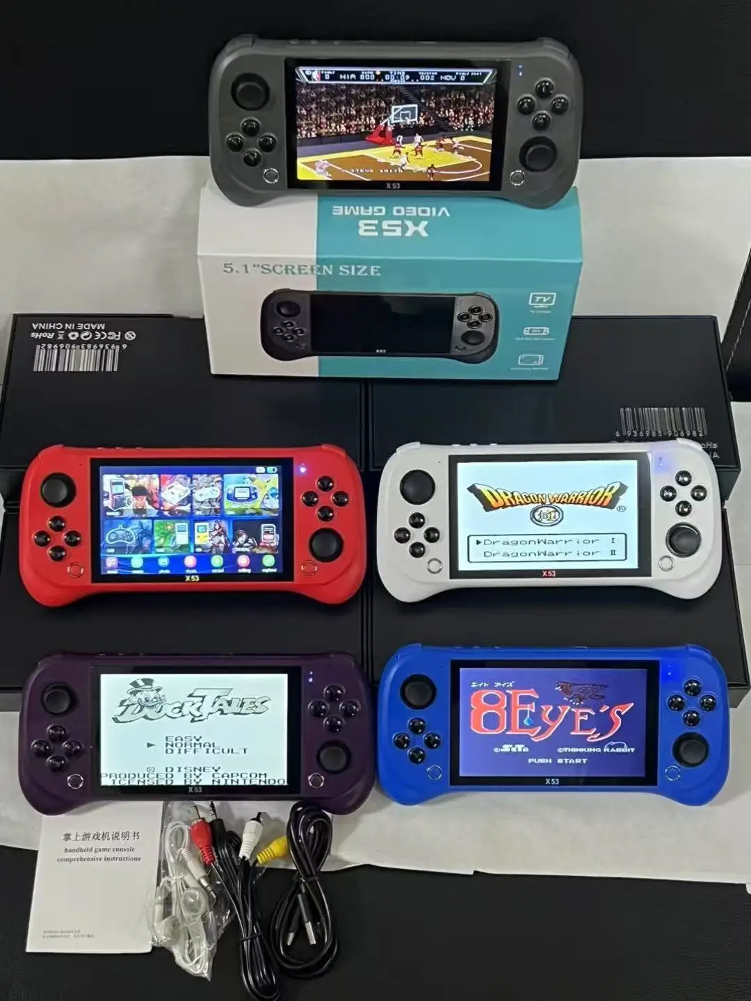 Children's Game Console X53 Handheld Game Console HD 5.1 Inch Large Screen Retro Music Video Playback Watch TV Read E-books