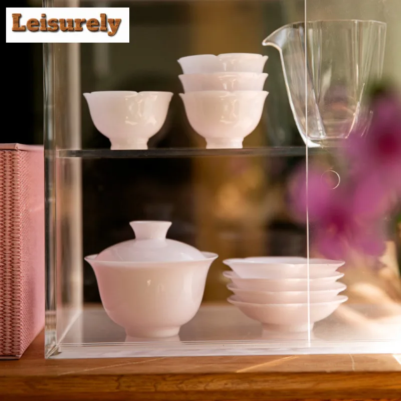 White Fair Jade Porcelain Tea Set Complete Set Luxury Tea Ceremony Set Household Tea Brewing Teapot and Tea Cup Set for Tea Gift