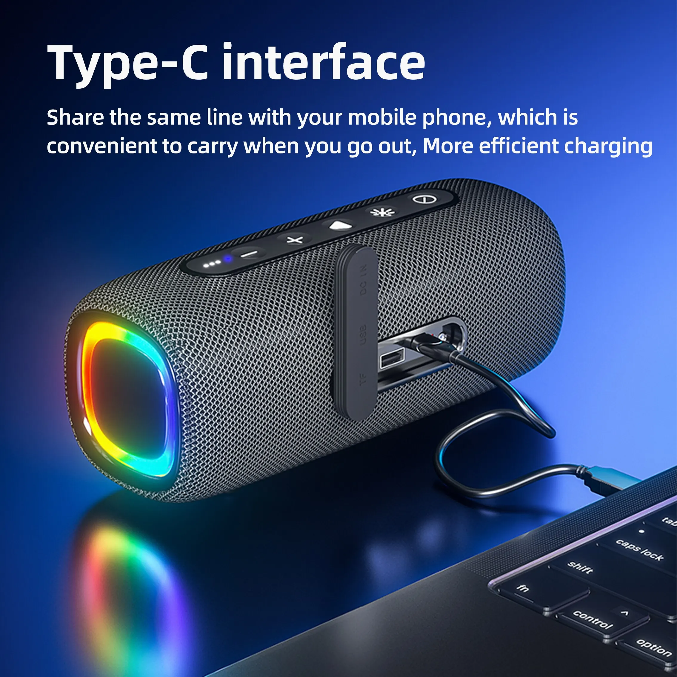 록 미아 20W 무선 스피커 EBS-608 강력한베이스 RGB 라이트 블루투스 5.3 긴 재생 시간 Hifi Boombox