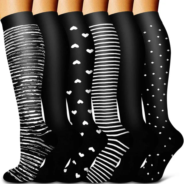 5/6 Pairs Men and Women Compression Socks Circulation Recovery Varicose Veins Nursing Travel Running Hiking Sports Socks 6 pairs-YY011