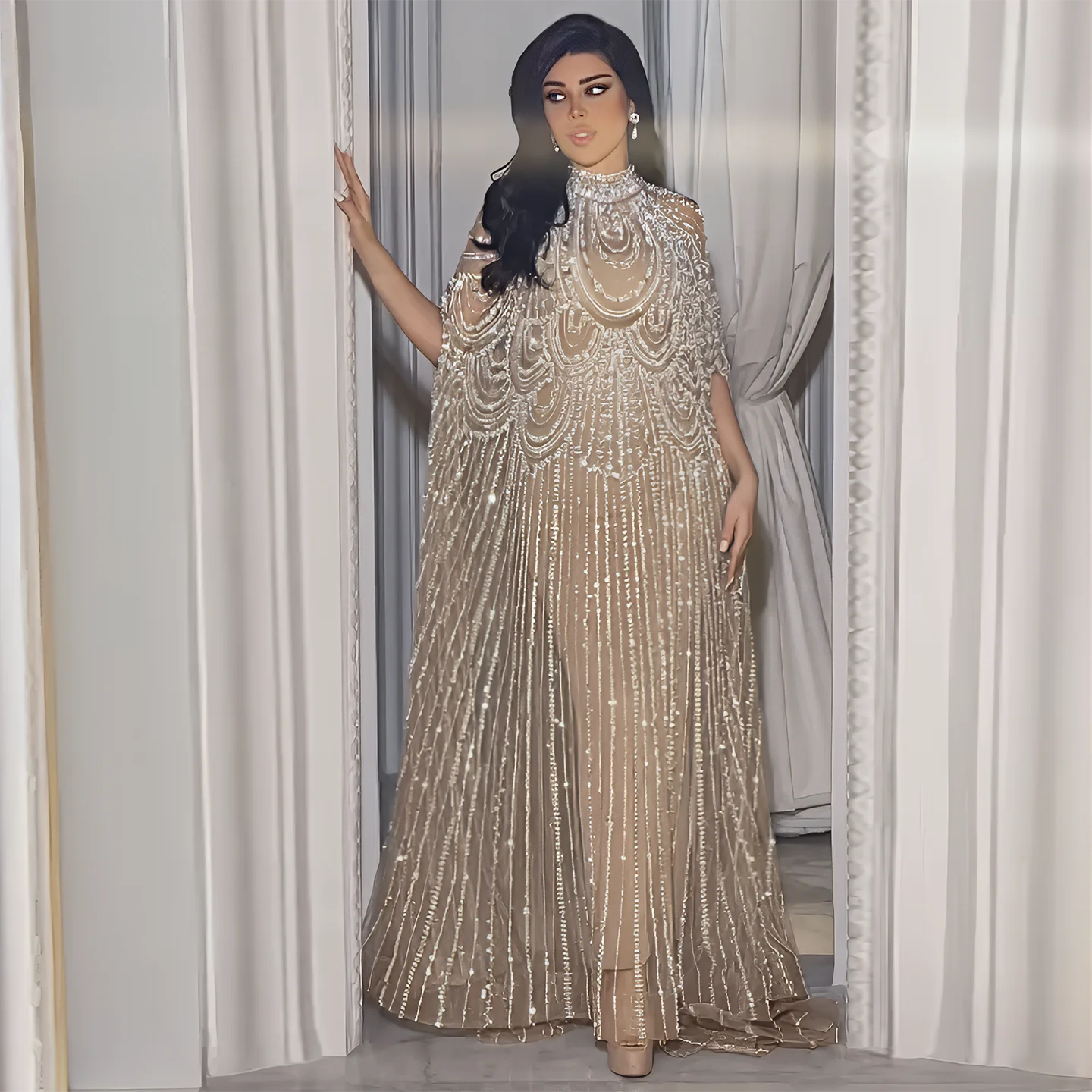 Sharon Said Arabic Luxury Dubai Caftan Nude Evening Dress for Women Wedding Elegant Kaftan Formal Party Gowns SS780 Customized