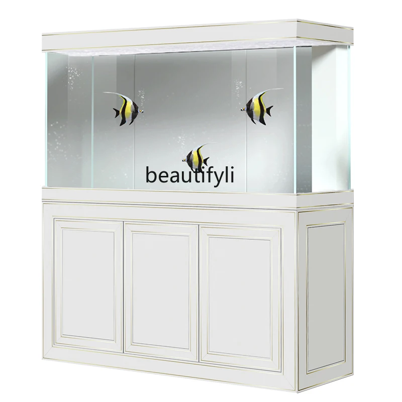 

Super White Dragon Fish Tank Living Room Large Household Entrance Subareas Screens Bottom Filter Floor Lazy Aquarium