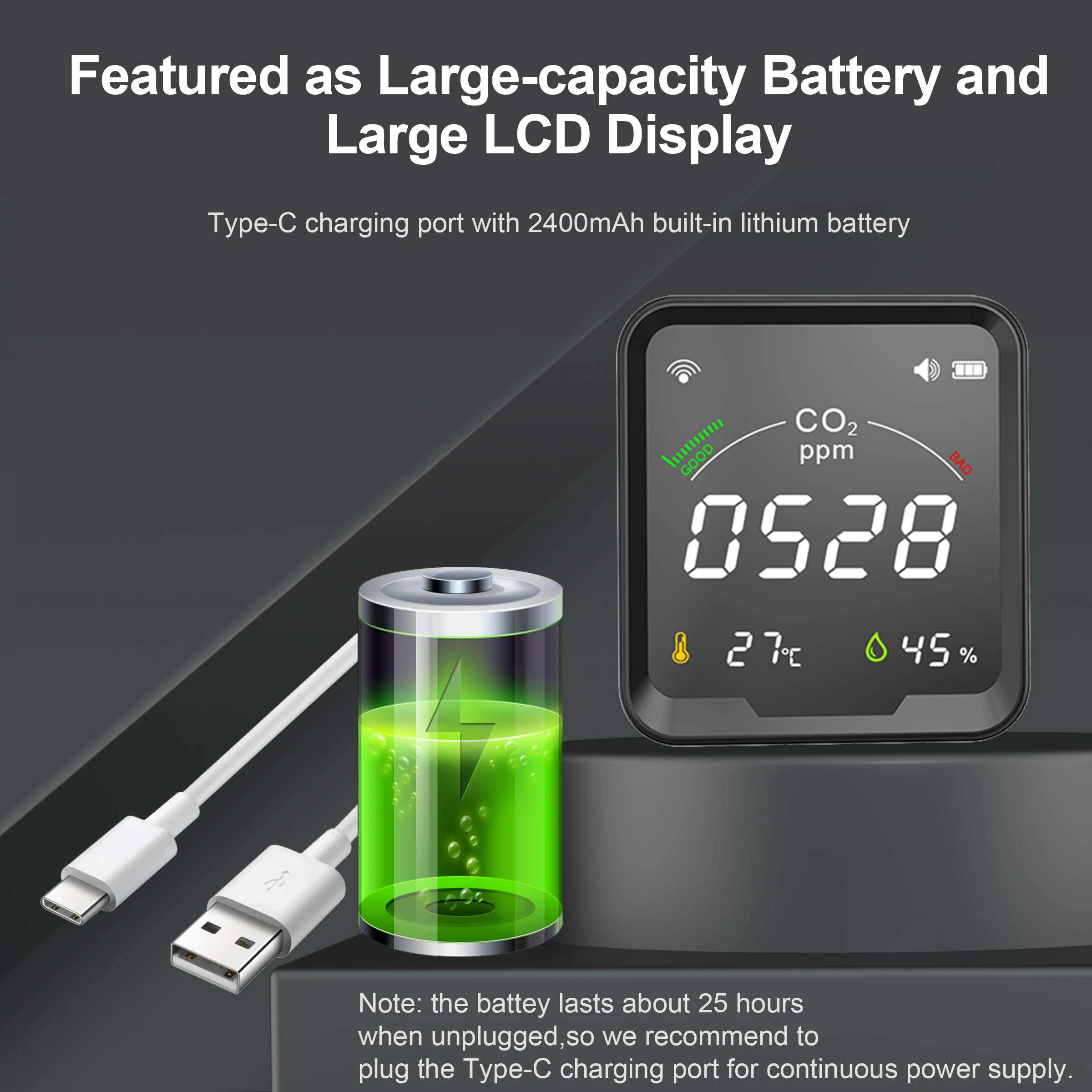 GIRIER Tuya Smart WiFi CO2 Sensor Temperature Humidity Carbon Dioxide Detector with Large LCD Screen 3 in 1 works Smart life App