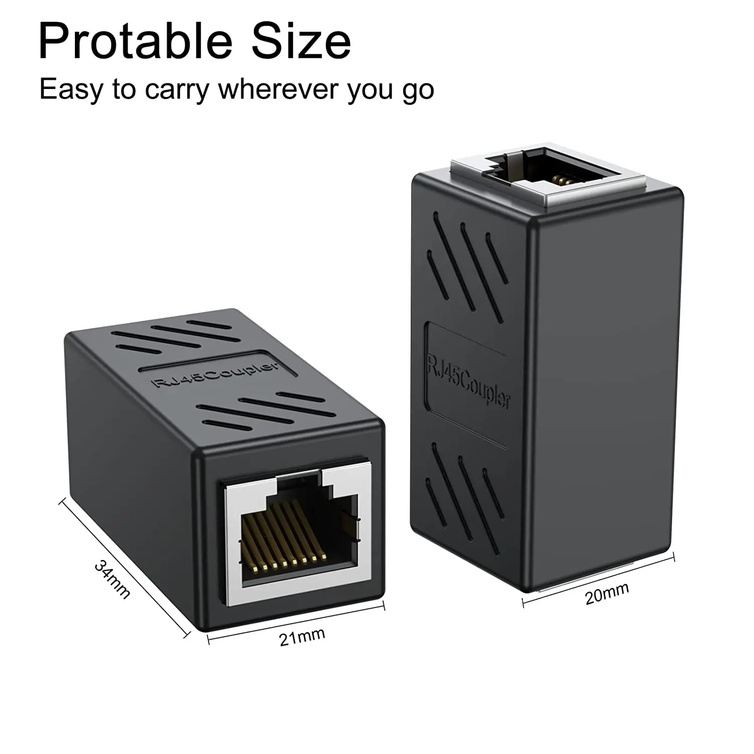 2Pcs RJ45 Stecker Koppler Ethernet Kabel LAN Inline Cat7/Cat6/Cat5e Ethernet Kabel Extender Adapter Weibliche koppler Schwarz – Detail 2