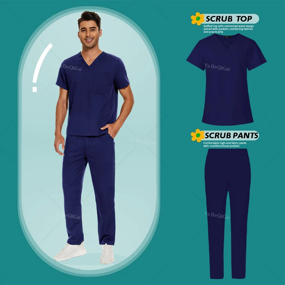

Men's Scrubs Medical Uniform Lab Set Women Clinic Workwear Hospital Doctor Overalls V-neck Fashion Scrub Phary Nurse Clothes
