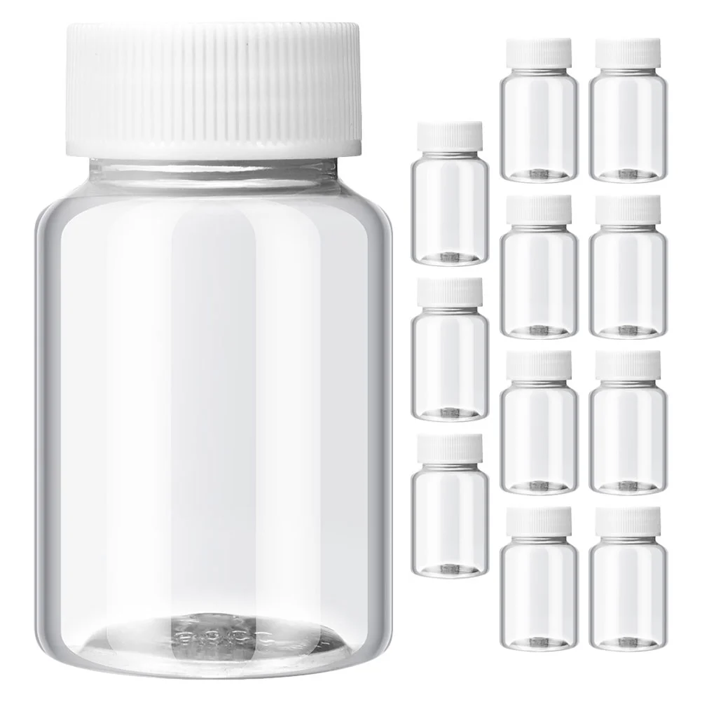 

12 Pcs Storage Container Clear Bottle with Caps Small Bottles Medicine Transparent Travel Size The Pet Pp Refillable