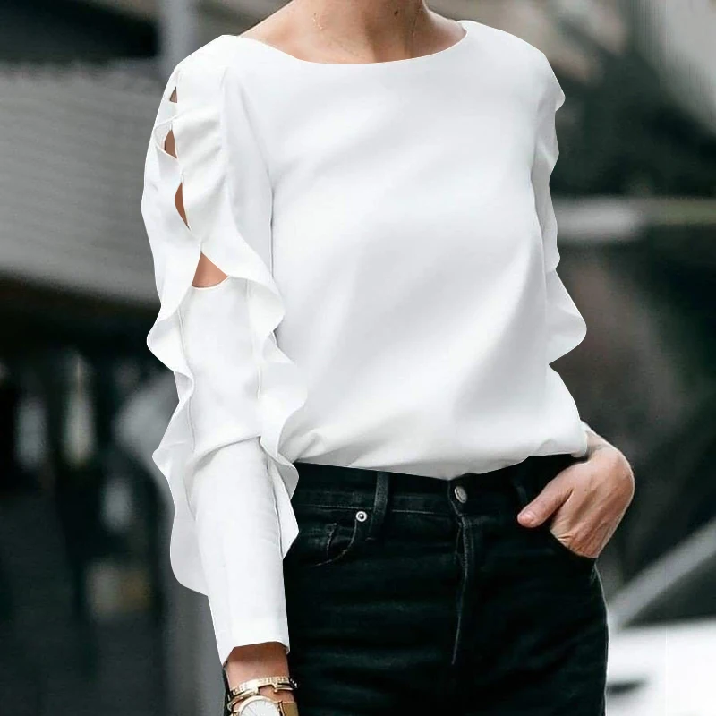Blusa elegante de otoño VONDA de talla grande 5XL, color liso, a la moda, para mujer, 2024, con volantes, manga larga, holgada, informal