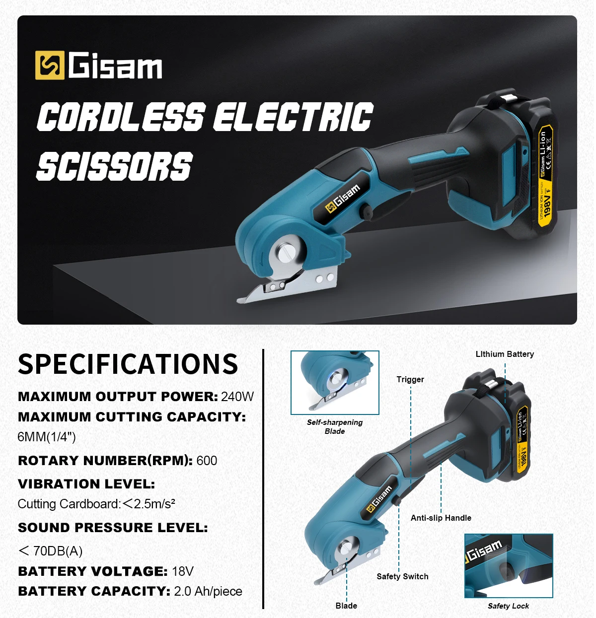 Cordless Carpet Scissors Multi Functional Pruner Round Knife Cutting Cloth Sciss