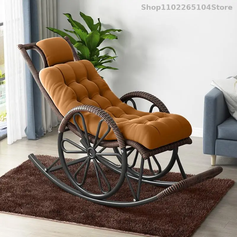 Rocking Chair Chaise Longue Adult Balcony Family Leisure Chair Outdoor Elderly Adult Nap Rattan Leisure Free And Easy Chai