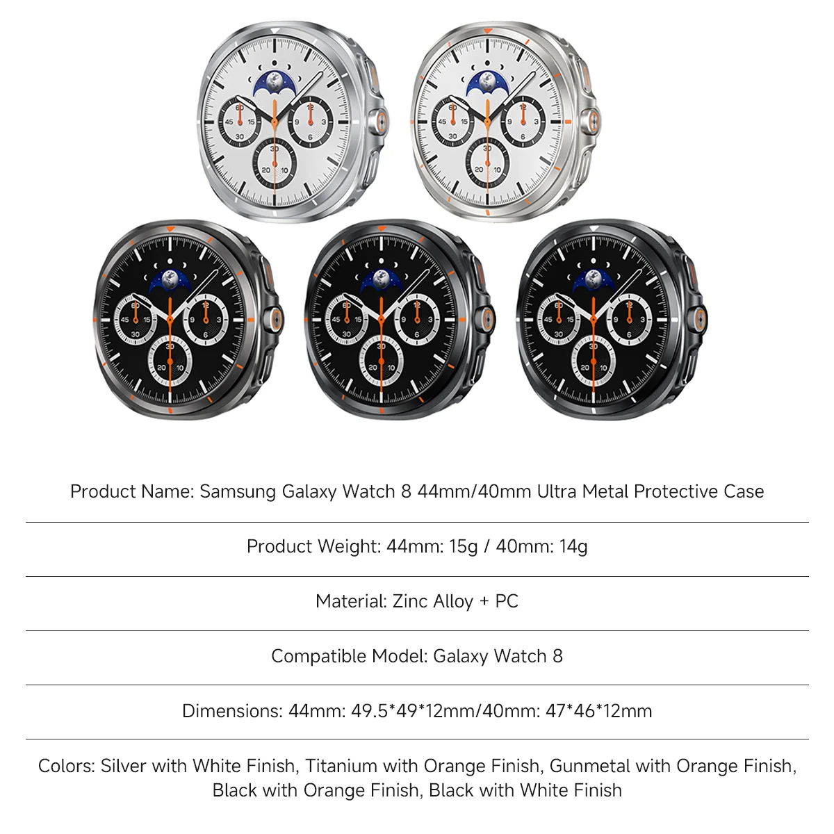 Ultra-Thin Shockproof Rugged Watch Case with Metal Bumper and Back Cover
