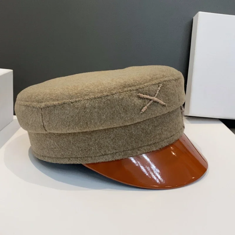 Autumn Winter Wool Newsboy caps Patchwork Letter Flat Caps Cotton Newsboy Cap