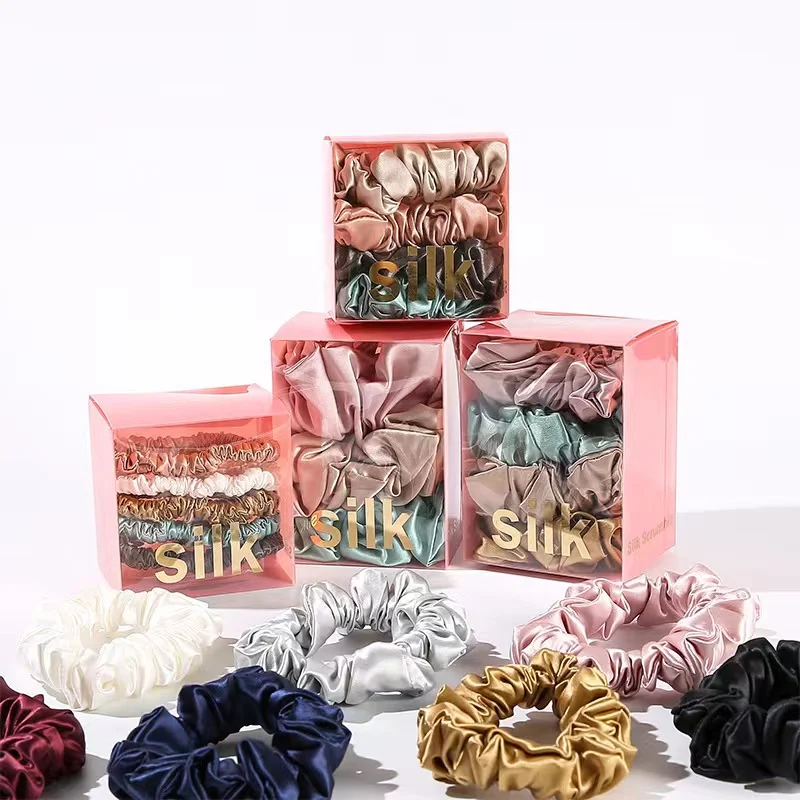 

1 Box 100% Pure Mulberry Silk Hair Scrunchies Silk Hair Ties Hairbands Skinny Scrunchies Ponytail Holders Hair Care Accessories