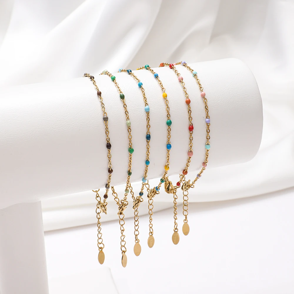 ZMZY 패션 뉴 믹스 에나멜 팔찌, 304L 스테인레스 스틸 팔찌, 링크 케이블 체인, 골드 컬러, 멀티 컬러 패션 주얼리 