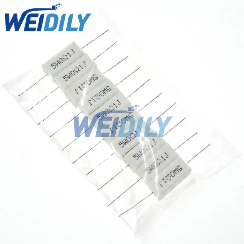 Cement Resistor 5PCS 5W 5% Cement Resistor Power Resistance 0.1 ~ 10K 0.1R 0.5R 1R 10R 100R 0.22 0.33 0.5 1 2 5 8 10 15 20 25 30 100 1K 10K ohm