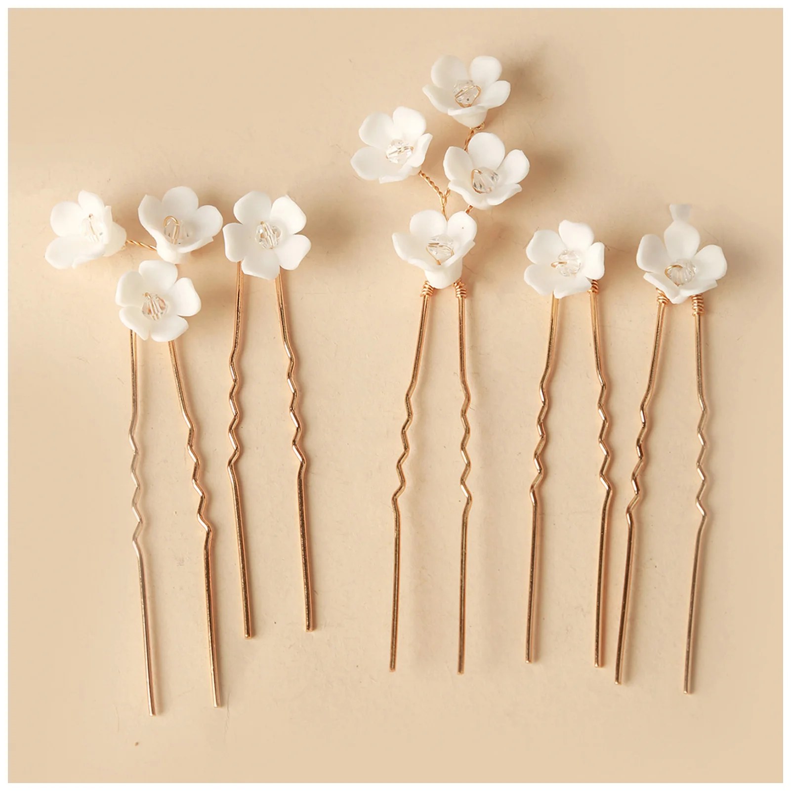 

Buns Waved U-shaped Hair Pins Set Ceramic Flowers Hair Accessory Party Crystals Hair Pins for Bride Bridesmaid Wedding Banquet