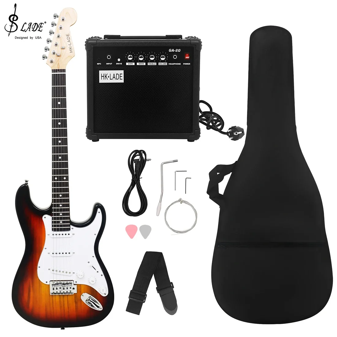 

SLADE New 39 Inch Electric Guitar Rosewood Fingerboards Electric Guitar with Amplifier 6 Strings 22 Frets ST Electric Guitar Set