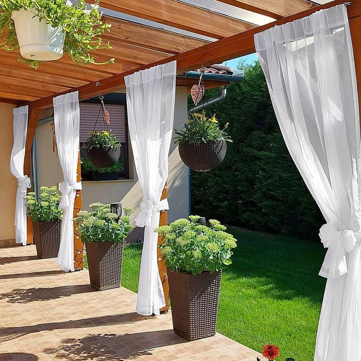Light Filtering Curtains Indoor Outdoor Grommet Top Water Repellent 1-Pack Set