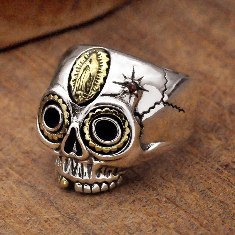 

S925 Silver Aggressive Rock Sterling Silver Skull Head Ring Thai Silver Retro Men's Fashion Personality Single Open Ring Index