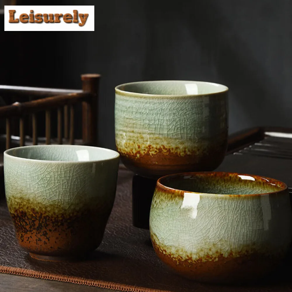 Boutique Wood-fired Porcelain Teacup Ice Cracked Glaze Coarse Meditation Cup Travel Tea Bowl Tie Guanyin Pu'er Master Cup Teaset