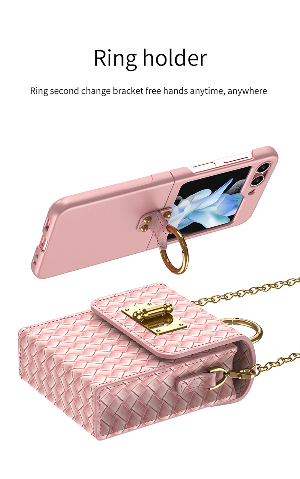 Mini tracolla per Samsung Galaxy Z Flip 3 4 5G Borsa per telefono con cordino a catena in pelle semplice con anello ultra sottile_voghion.com