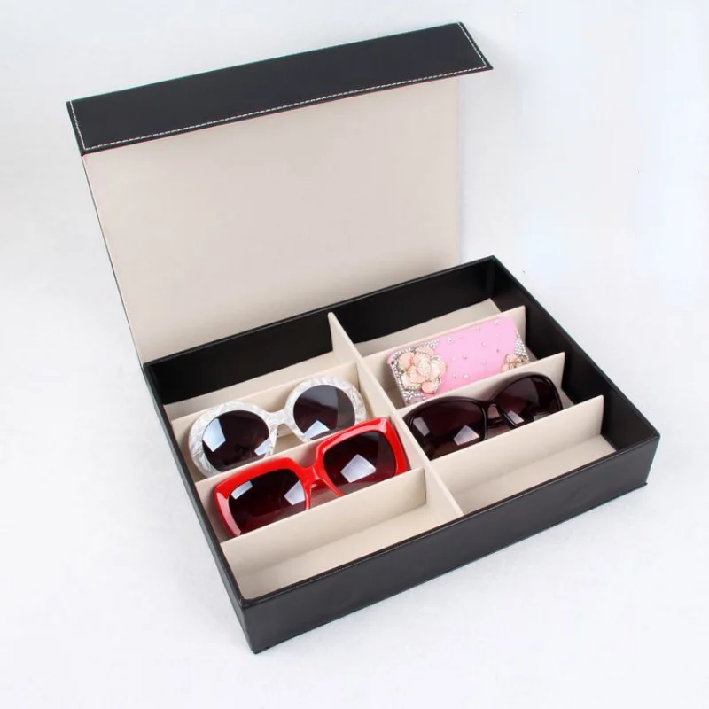 4/8 Grids Leather Sunglass Organizer Storage Case Glasses Box with  Magnet adsorption cover Eyeglasses Display Holder for Travel