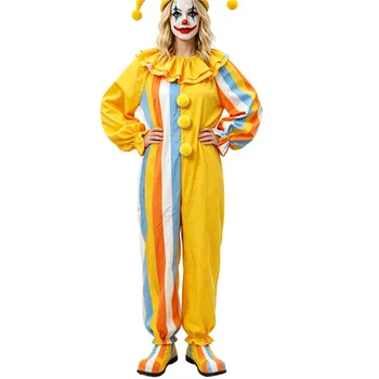 Costume da Clown Classico per Adulti, Tuta a Righe a Maniche Lunghe con Colletto Arricciato, Abbigliamento da Circo per Carnevale, Costume per Festa di Halloween