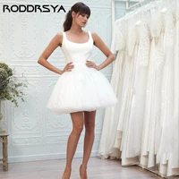 RODDRSYA Lovely Tulle Wedding Dress For Women Sexy Square Collar Backless Robe De Mariée Short Mini Spaghetti Straps Bride Party 1