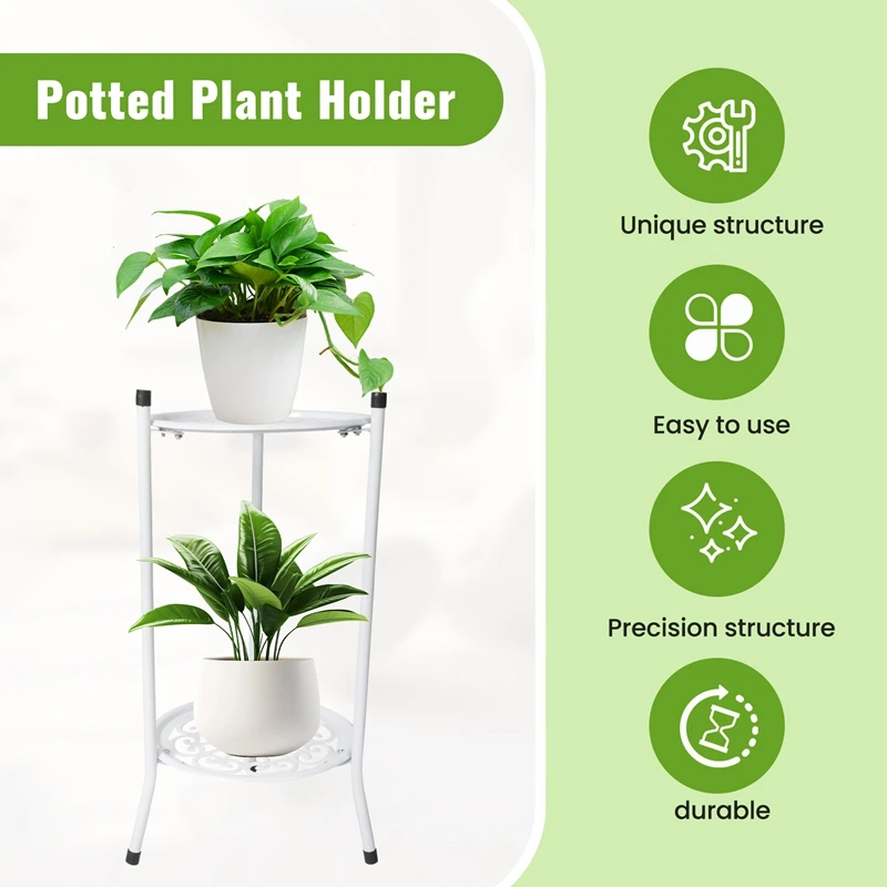 GEGE Two-Layer Elegant Metal Plant Stand Shelf Potted Plant Holder Modern Tall Pot Stands For Indoor Outdoor Decor