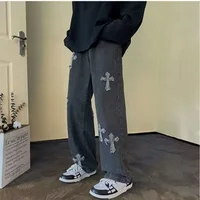 Jean en Denim à jambes droites pour hommes, nouvelle mode décontractée, ample, pantalon Y2k, jambes larges, Hip Hop, noir, bleu 2
