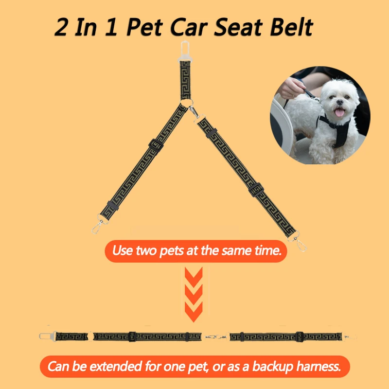 2 In 1 Adjustable Pet Car Seat Belt Traction Rope Dog Leash Backseat