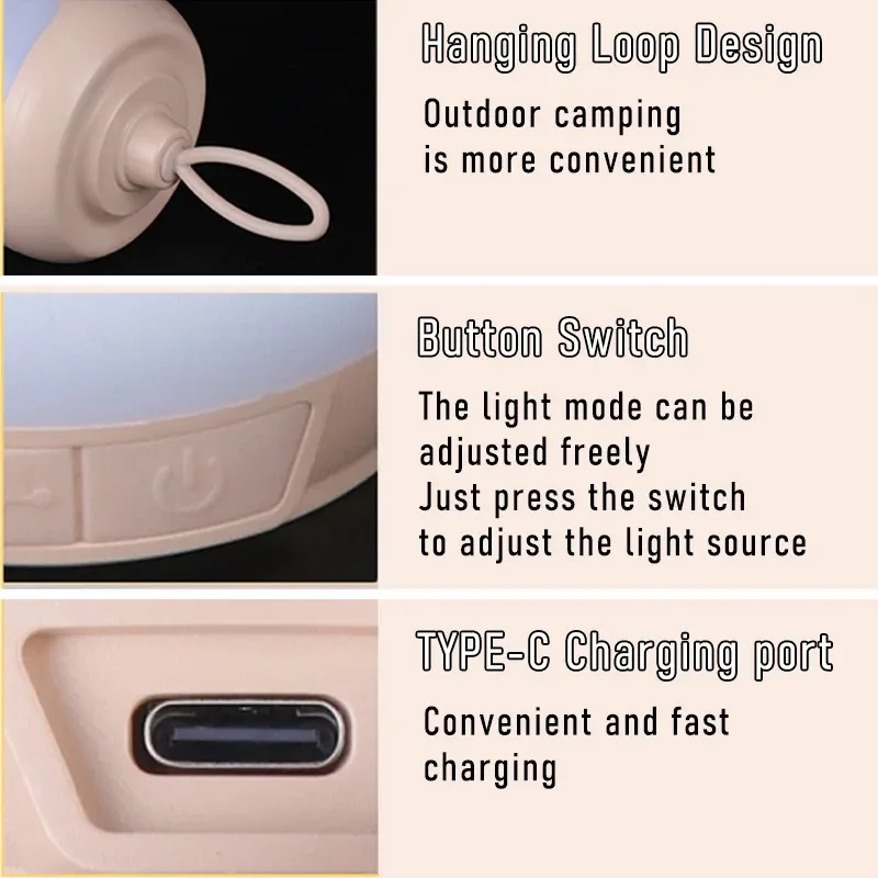 Touch Bedside Lamp Outdoor Waterproof Camping Lamp Rechargeable Dimmable Portable Night Light LED Multi-function Table