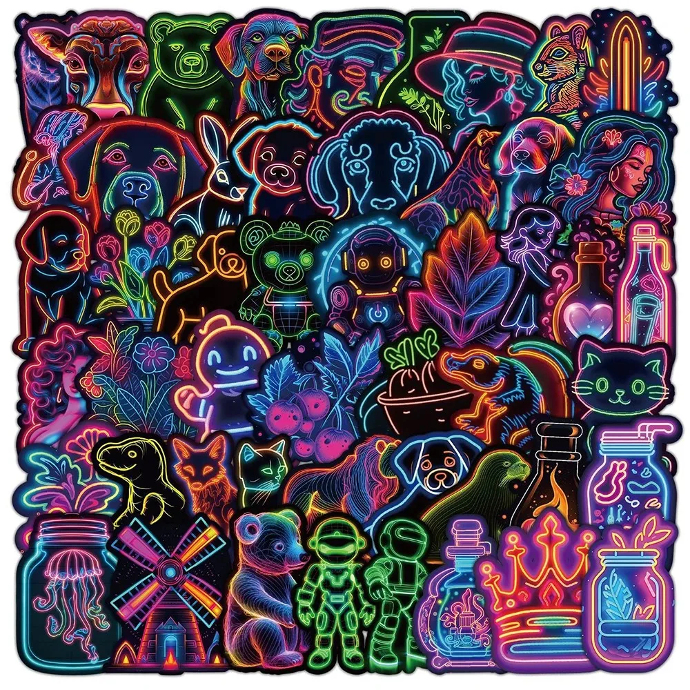 

50PCS/Bag Mixed Neon Light Cartoon Graffiti Stickers Luggage Skateboard Cute DIY Cool Girl Gradient Cute Sticker Decals Gift