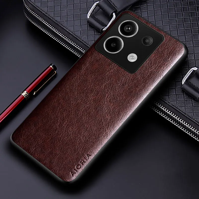 Elegant Leather Business Phone Case - Solid Color Soft TPU & Hard PC Cover