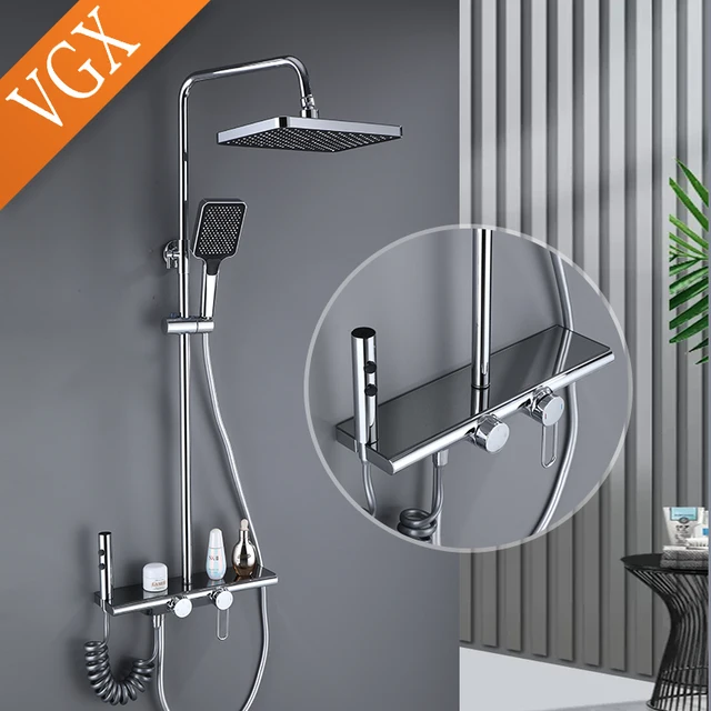 VGX Luxury Chrome ระบบสี่ฟังก์ชั่นห้องน้ําก๊อกน้ําชุดสายฝนห้องน้ํา Mixer ก๊อก Bidet ชุดฝักบัวสีเทา 1