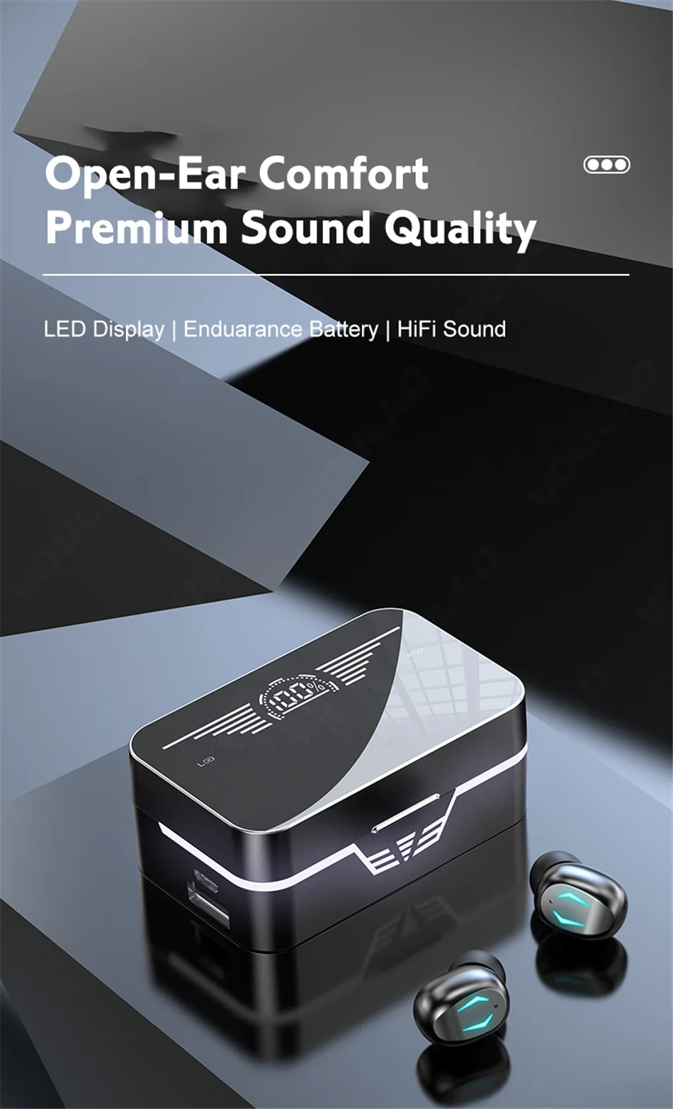 Bluetooth headset touch control zero delay wireless headset with microphone 1800mAh charging box headset_voghion.com