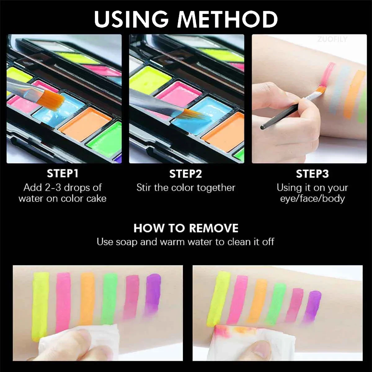 10-color Water Activation UV Painting Palette Set Face Water-based DIY Fluorescent Body Paint Camouflage Paste Eyeliner Makeup 6