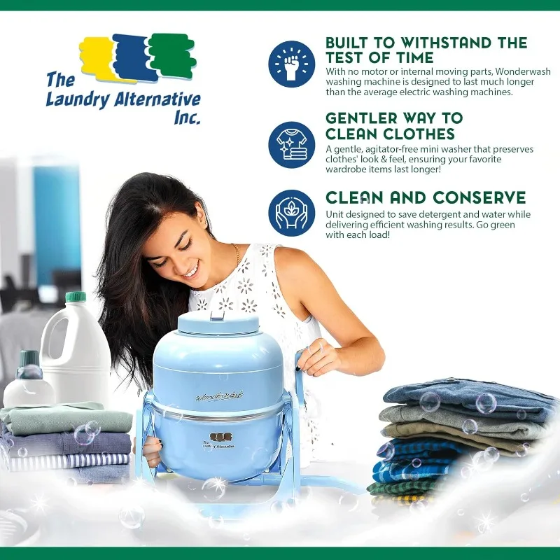 WonderWash Portable Washing Machine for Apartment & Tiny Spaces - Manual Hand Clothes Washer with Retro Design 6