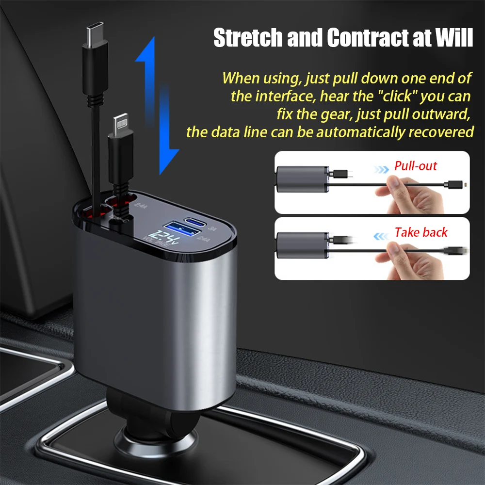 

100W Type-C USB Charger For Apple Port Car Charging Adapter Fast Charging Plug Cigarette Lighter Adapter Car Vehicle Charge Tool
