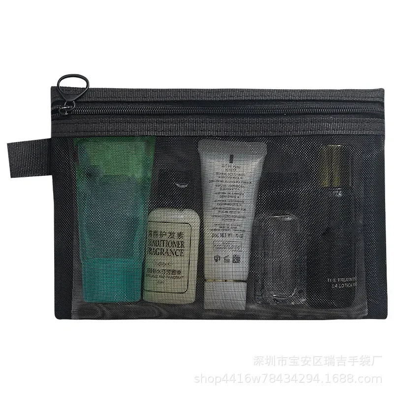 Moda piccolo grande nero organizer da toilette e borsa per il trucco borsa per cosmetici con cerniera in rete trasparente organizzatore necessario da donna - immagine 4
