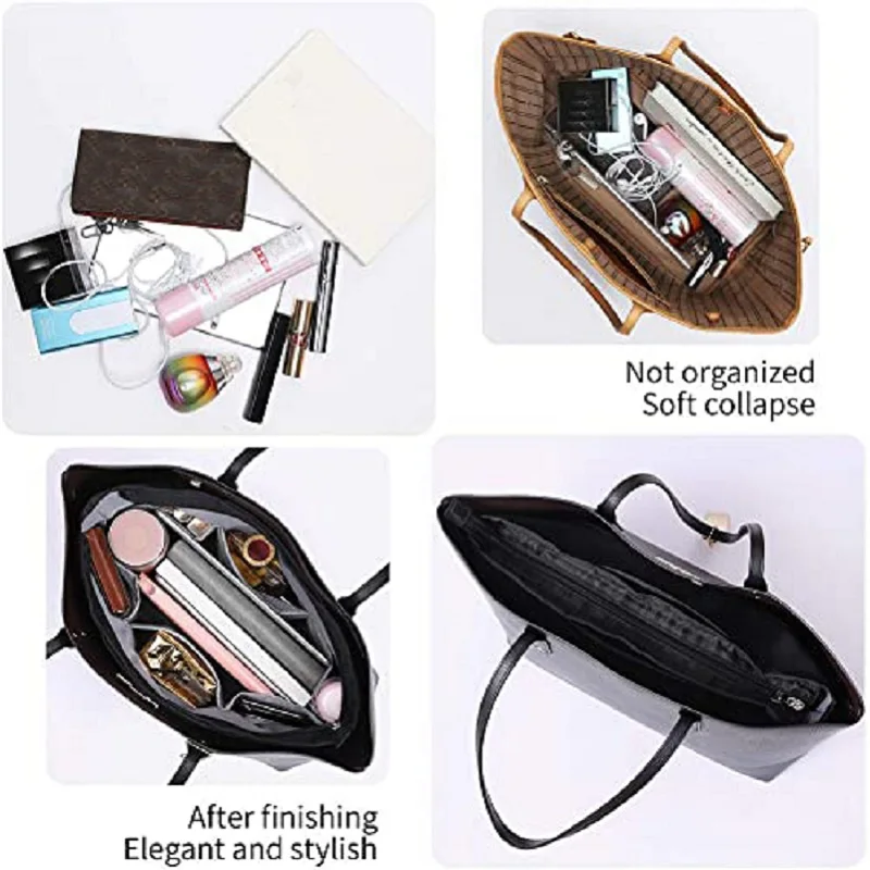 Podcore Purse Organizer for Tote Bag Handbag Organizer Insert with Compartments Black Brown Coffee Purse Inserts for Storage 3
