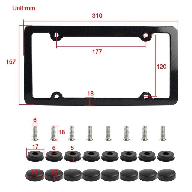 Marco de placa de matrícula de fibra de carbono, cubierta delantera y  trasera de 2 piezas y 4 agujeros, soporte de plástico con patrón de carbono  negro, con tornillo - AliExpress