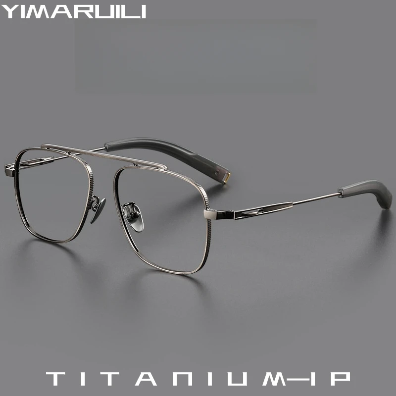 

YIMARUILI Fashion Trend Double Beam Framework Women Pure Titanium Retro Big Face Pilot Optical Prescription Men's Glasses Frame