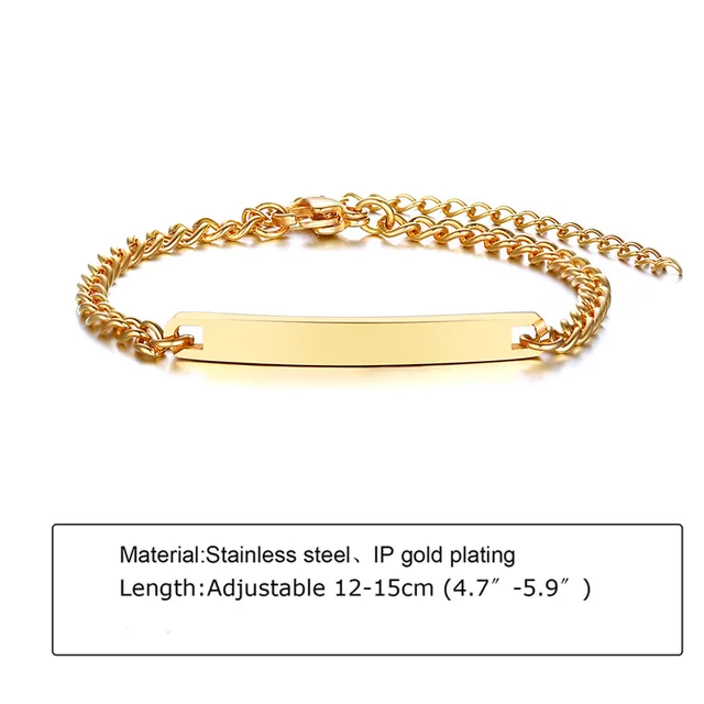 Custom Personalized Name Baby ID Bracelet, Stainless Steel Curb Chain Link Crown Bracelet Newborn Gilrs Boy Gifts Not Allergic BR-766G gold